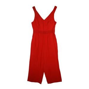 TAHARI $128 Red V-Neck‎ Sleeveless High Waisted Cropped Jumpsuit Size 10